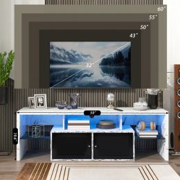 TV Stand; Two doors of TV cabinet; Adjustable 2 clear wave laminates; LED light with adjustable color; For TV cabinet size up to 60 inches; white